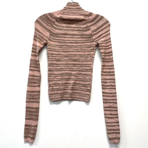 Wild Fable M Pink & Brown Striped Cut Out Long Sleeve Turtleneck Sweater - Picture 5 of 5